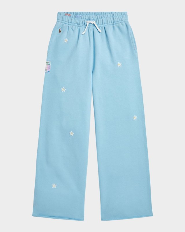 Girl's Floral Embroidered Sweatpants, Size S-X